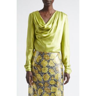 Valentino Draped Cowl Neck Silk Top in Lime at Nordstrom, Size 4 Us