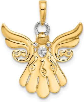 Diamond2Deal 14k Yellow Gold with White Rhodium Diamond-Cut Angel Pendant