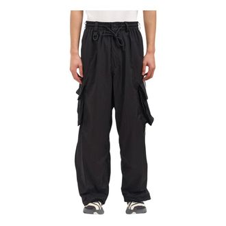Yohji Yamamoto Wide Trousers, male, Black, Size: S Nylon Wired 3 Stripes Cargo Trousers