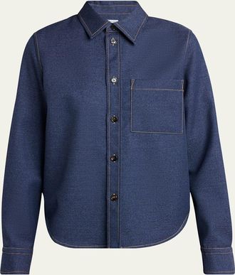 Bottega Veneta Melange Wool Cotton Drill Button-Down Shirt