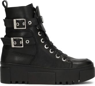Kazar Rockstijl leren platformlaarzen - Dames - Veterlaarzen - Zwart - 38 EU - Leer - Schoenen