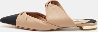 Aquazzura Beige/black Leather And Fabric Twist Cap Toe Mules