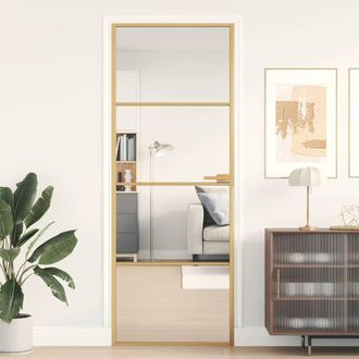 vidaXL Vidaxl - Puerta De Interior Dorada Vidrio Templado Y Aluminio 76x201,5cm