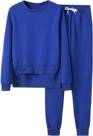 Generic Womens Leisure Suit 2-Piece Jogging Suit Tracksuit Crew Neck Pullover with Slit + Jogging Bottoms Two Piece Set Outfits Lounge Sets Trouser Suit Leisu