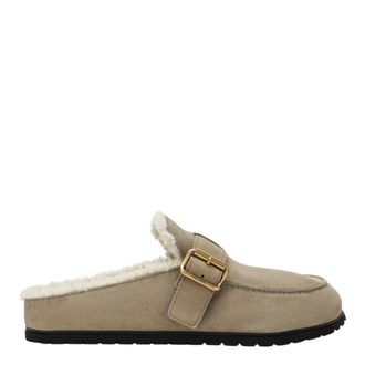 Prada Schoenen, Dames, Beige, 37 1/2 EU, Leer, Sabot