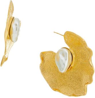 Oscar De La Renta Pearl Lilypad Hoop Earrings