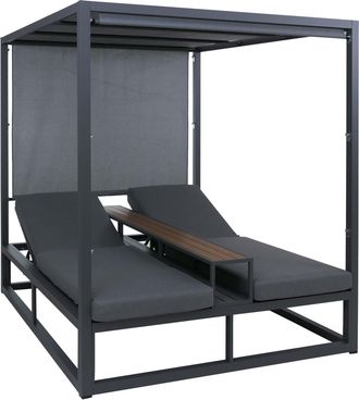 Hhg Lettino Prendisole In Alluminio Hhg-106, Giardino Daybed, 220 G/m&sup2; 196x165x196 Cm, Grigio Scuro, Cuscino Grigi