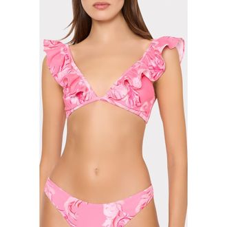 Milly Canoppe Ruffle Bikini Top in Pink Multi at Nordstrom, Size Medium