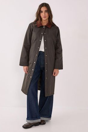 NASTY GAL Longline Cord Collar Wax Effect Coat in Brown at Nordstrom, Size 10