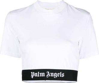Palm Angels logo-underband cropped T-shirt - women - Cotton/Spandex/Elastane - S - White
