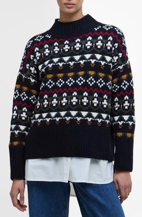 Barbour Larisa Fair Isle Wool & Cotton Blend Sweater in Navy at Nordstrom, Size Large