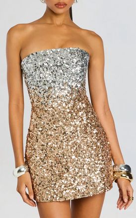 Retrofête Kameron Sequin Dress In Silver Gold
