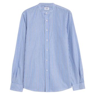 Aspesi Gestreepte Koreaanse Kraag Shirt - Heren - Casual Overhemden - Blauw - L - Katoen - Overhemden