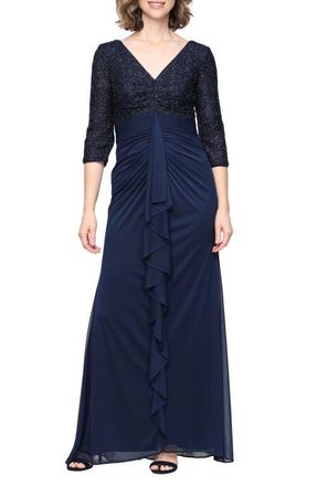 Alex Evenings Sequin Bodice Empire Waist Gown in Navy at Nordstrom, Size 12