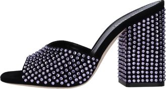 PARIS TEXAS Anja Kristal-versierde Mules - Dames - Muiltjes - Zwart - 37 EU - Leer - Schoenen