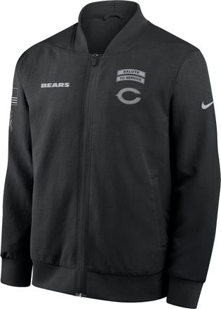 Nike Chicago Bears Salute to Service Sideline Nike Mens NFL Full-Zip Bomber Jacket in Black | 03AU0ILNA26-ENK