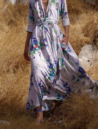 Luisa Beccaria Floral Printed Dress In White/ Multi