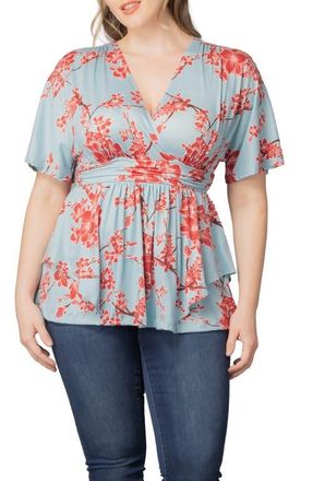 Kiyonna Encore Print Faux Wrap Top in Cherry Blossom Print at Nordstrom, Size 4X