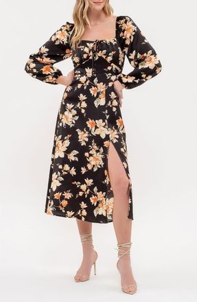 Blu Pepper Floral Long Sleeve Midi Dress in Black Multi at Nordstrom Rack, Size Medium