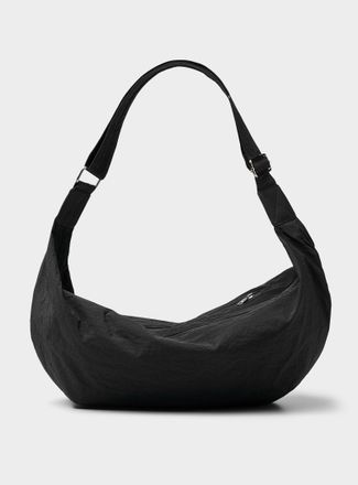 Simons Womens Crinkled fabric XL half-moon bag