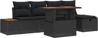 vidaXL Garden Sofa Set Height-Adjustable 6 pcs Black Poly Rattan vidaXL