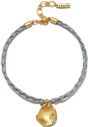 Sequin Concha Cord Seashell & Crystal Anklet in Multi/Gold at Nordstrom