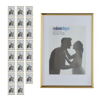 Relaxdays Set 24 Marcos Fotos A4, Cuadro Para Certificados, Gr&aacute;ficos, Para Pared O Sobremesa, Paspart&uacute;, Placa Vidrio, Dorado