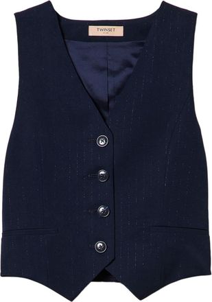 Twin-Set lurex-detail pinstriped waistcoat - women - Viscose/Polyester/Spandex/Elastane/Metallized Polyester - 46 - Blue