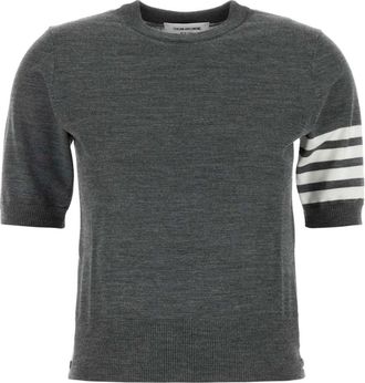 Thom Browne Round-neck Knitwear, female, Gray, Size: 2XS Dark Grey Wool Blend Sweater