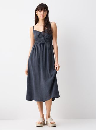 Twik Womens Smocked bust linen-blend midi dress