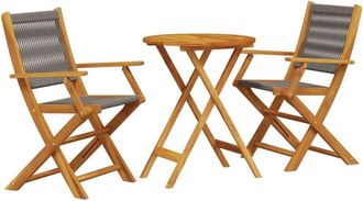 vidaXL 3 Piece Bistro Set Grey Polypropylene and Solid Wood Vidaxl