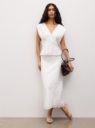 Icone Womens Lace trim linen-blend wraparound skirt