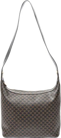 Celine Brown & Black Macadam Coated Canvas Zip Shoulder Hobo Bag (Authentic Pre-Loved)