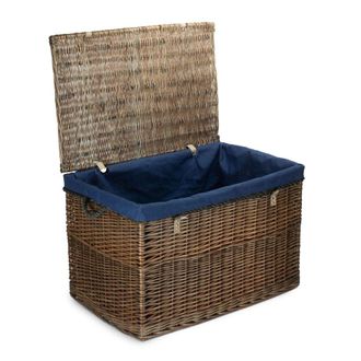 Red Hamper Wicker Large Antique Wash Storage Basket in Blue