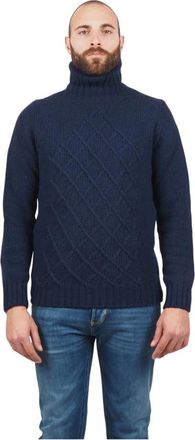AT.P. CO Blauwe kabeltrui voor mannen - Heren - Coltruien - Blauw - L - Wol - Truien & Vesten