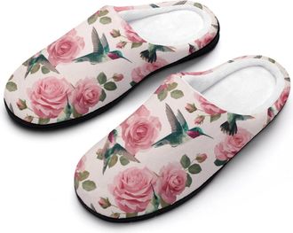 Generic Hummingbirds Rose Mens Slippers Comfortable And Non-slip Cotton Slipper Shoe for House
