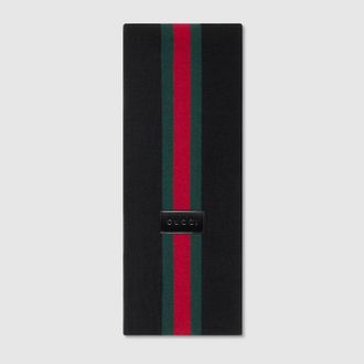 Gucci Striped Wool Cashmere Jacquard Scarf, Black