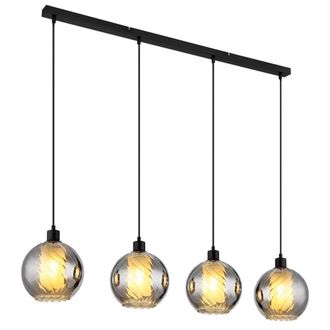 Netlighting Ulf Bar Pendant Ceiling Light Matt Black Ball Smoke Glass Shade 4x E27