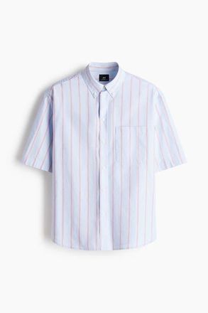 H&M Relaxed-fit short-sleeved oxford shirt in Blue/striped at Nordstrom, Size Xx-Large