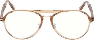 Tom Ford 57mm Pilot Blue Light Blocking Optical Glasses in Champagne /T Logo at Nordstrom