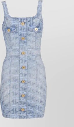 Balmain denim sleeveless square neck mini dress
