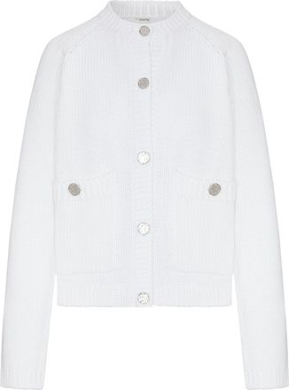 Toteme WHITE COTTON CARDIGAN WITH HAMMERED-EFFECT BUTTONS - Toteme - Woman