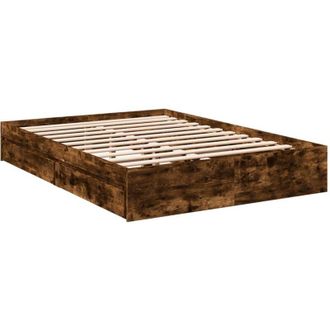 vidaXL Cama Con Cajones Madera De Ingenier&iacute;a Roble Ahumado 120x200 Cm Vidaxl