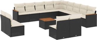 vidaXL Set Sof&aacute;s De Jard&iacute;n 14 Pzas Con Cojines Rat&aacute;n Sint&eacute;tico Negro Vidaxl