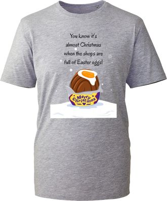 Generic You Know Its Almost Christmas T-Shirt, Humorous Easter Eggs in Shops Holiday Joke Graphic, Festive Xmas 2025 Unisex Gift Tee Top (Heather Grey, M)