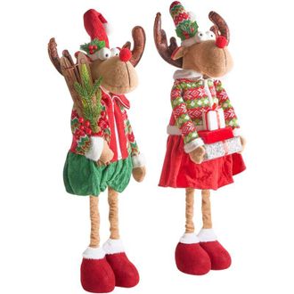 Beliani Conjunto De 2 Decoraciones De Navidad En Forma De Renos De Peluche Con Patas Telesc&oacute;picas Multicolor Uldalsana