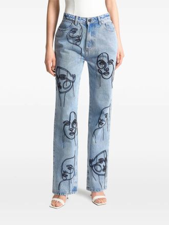 Mani&egrave;re De Voir Audrey embroidered jeans - Blue