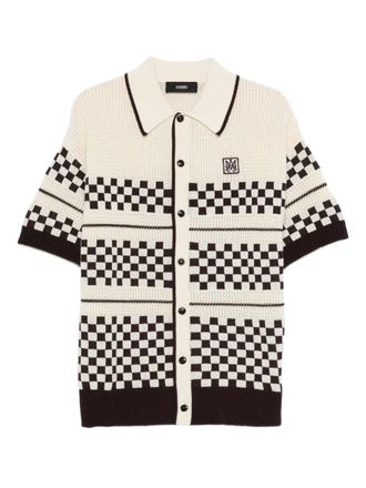 Amiri Checkered mesh logo-patch shirt - Brown