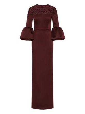 Rebecca Vallance Alora embellished bell-sleeve maxi dress - women - Polyester/Acetate - 12 - Red