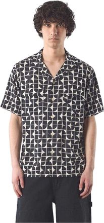 Pretty Green Heren Bauhaus-overhemd met korte mouwen, reguliere pasvorm (Zwart)